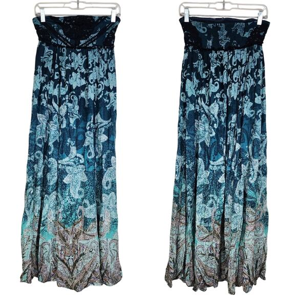 Free People Strapless Teal Empire Ombre Dress - Picture 2 of 4